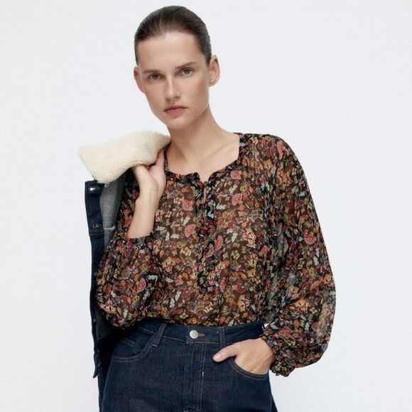 ZARA FLORAL PRINT BLOUSE - Picture 1 of 9